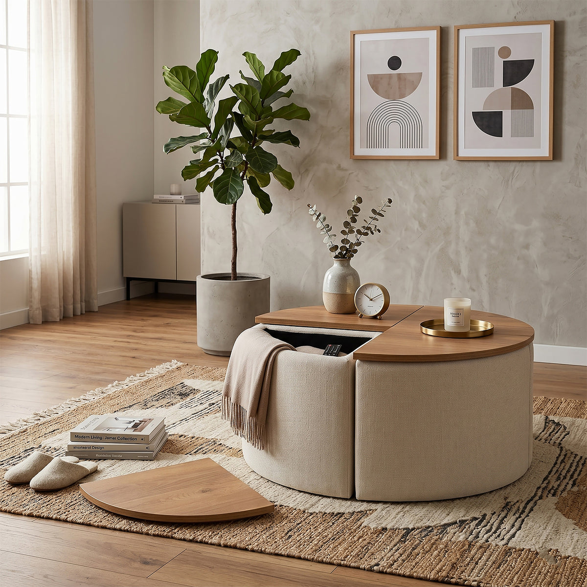Mesa De Centro Romby Beige, Natural
