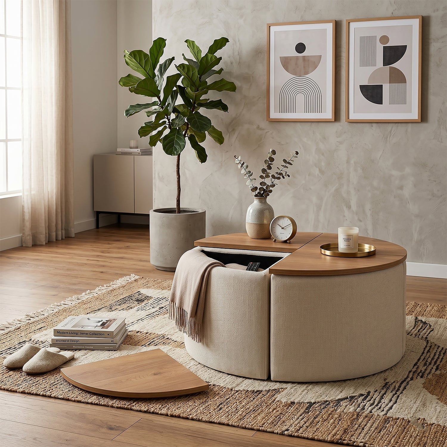 Mesa De Centro Romby Beige, Natural