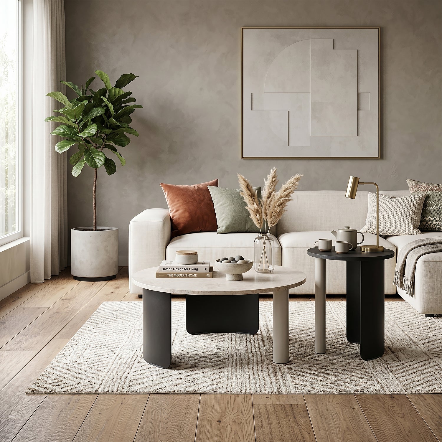 Mesa De Centro Thiara Marmolado, Negro setx2
