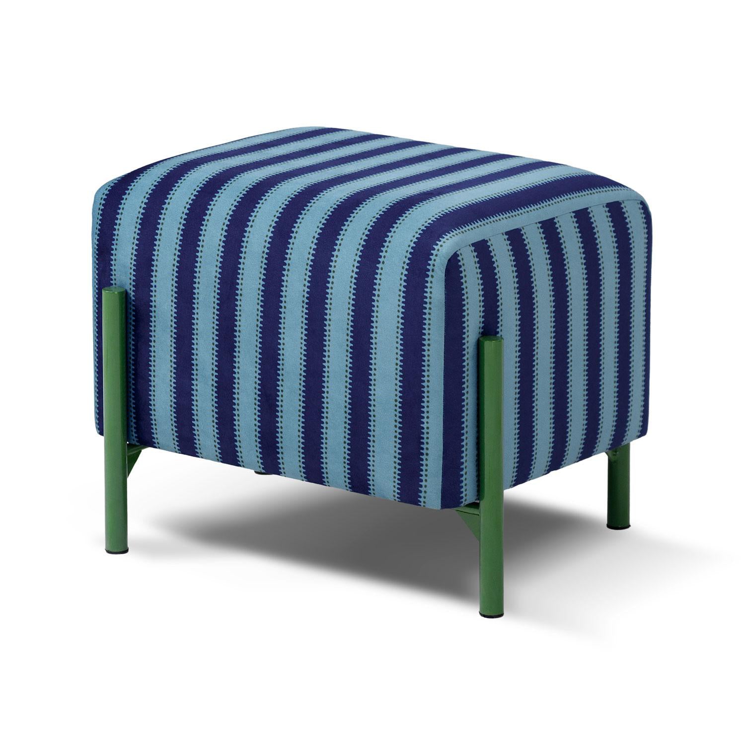 Puff Arthur Velvet Rayas Azul, Verde Cuadrado