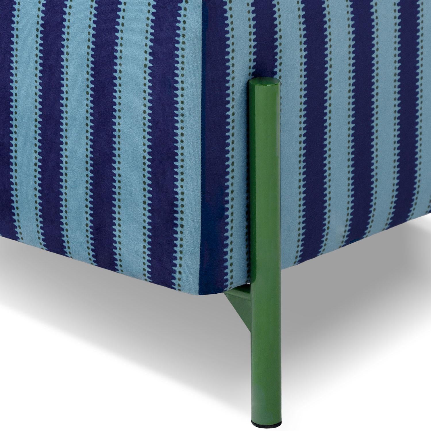 Puff Arthur Velvet Rayas Azul, Verde Cuadrado