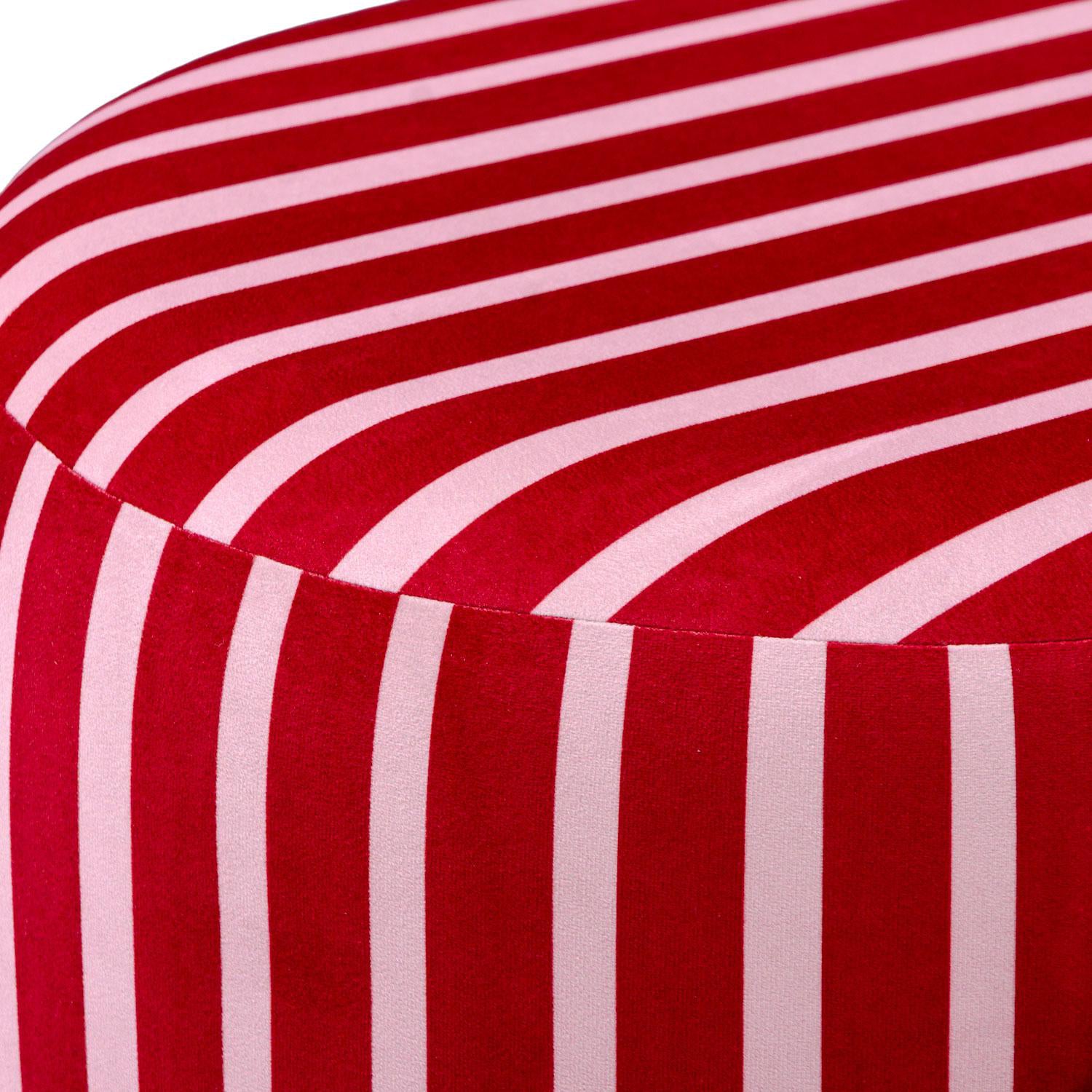 Puff Arthur Velvet Rayas Rosa, Rojo Circular