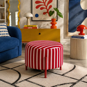 Puff Arthur Velvet Rayas Rosa, Rojo Circular