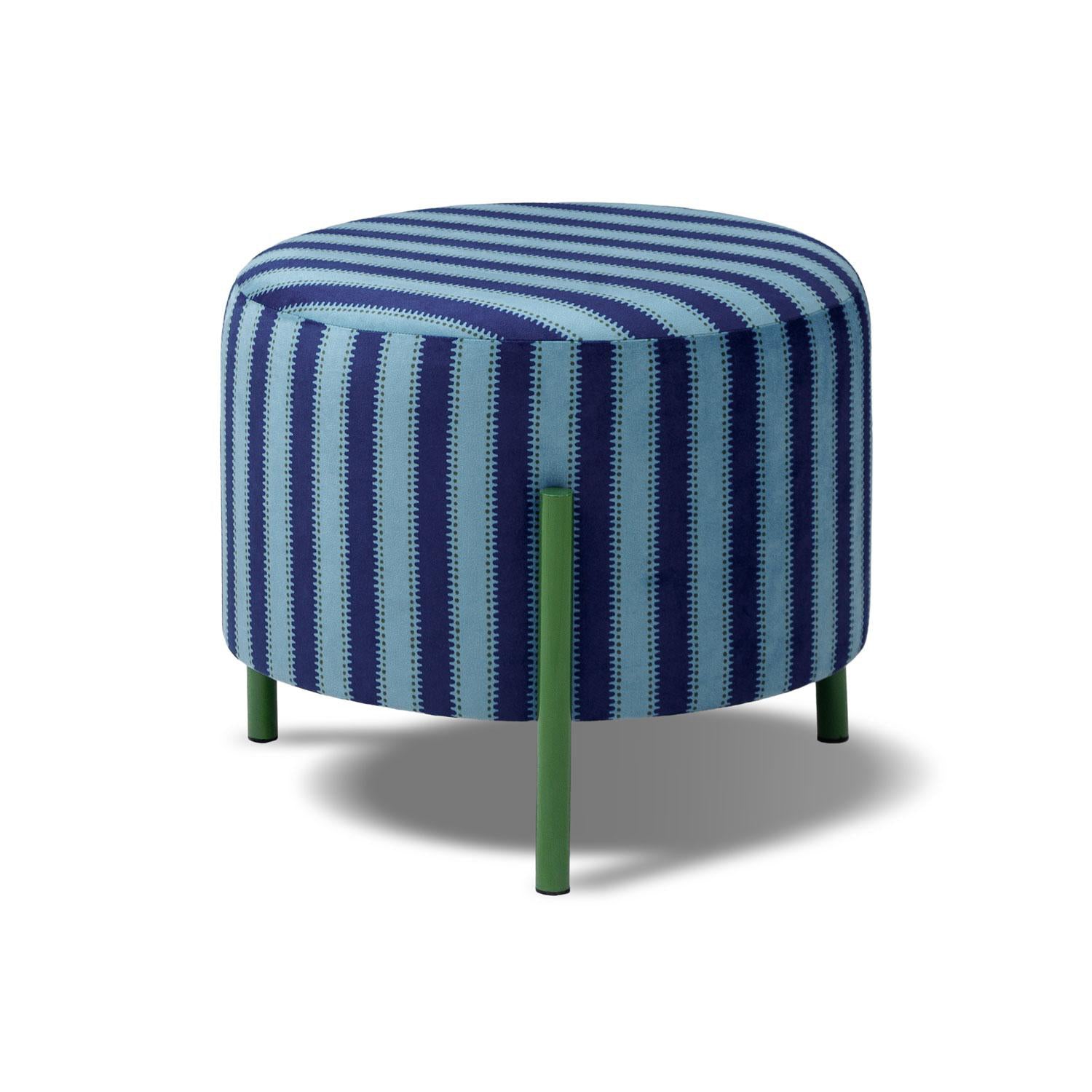 Puff Arthur Velvet Rayas Azul, Verde Cicular