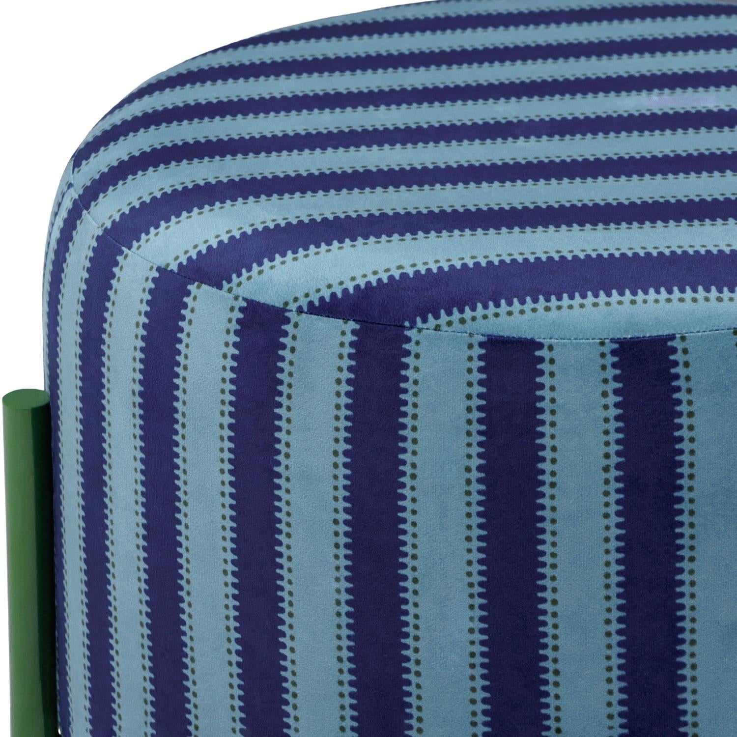 Puff Arthur Velvet Rayas Azul, Verde Cicular