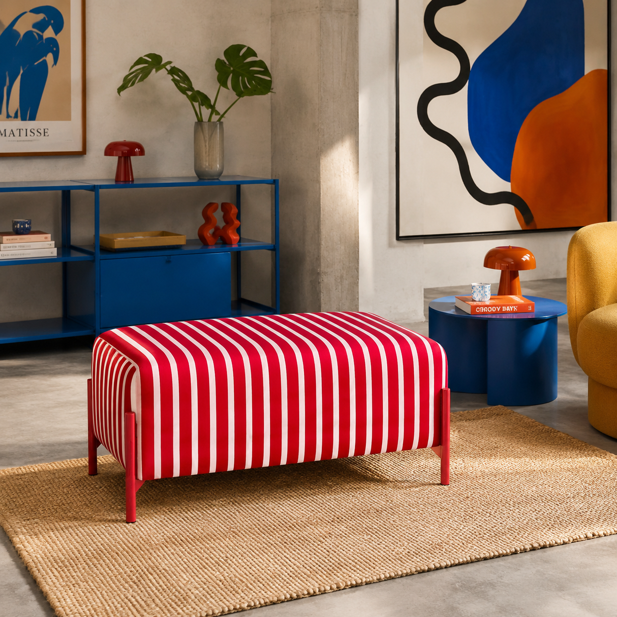 Puff Arthur Velvet Rayas Rosa, Rojo Premium