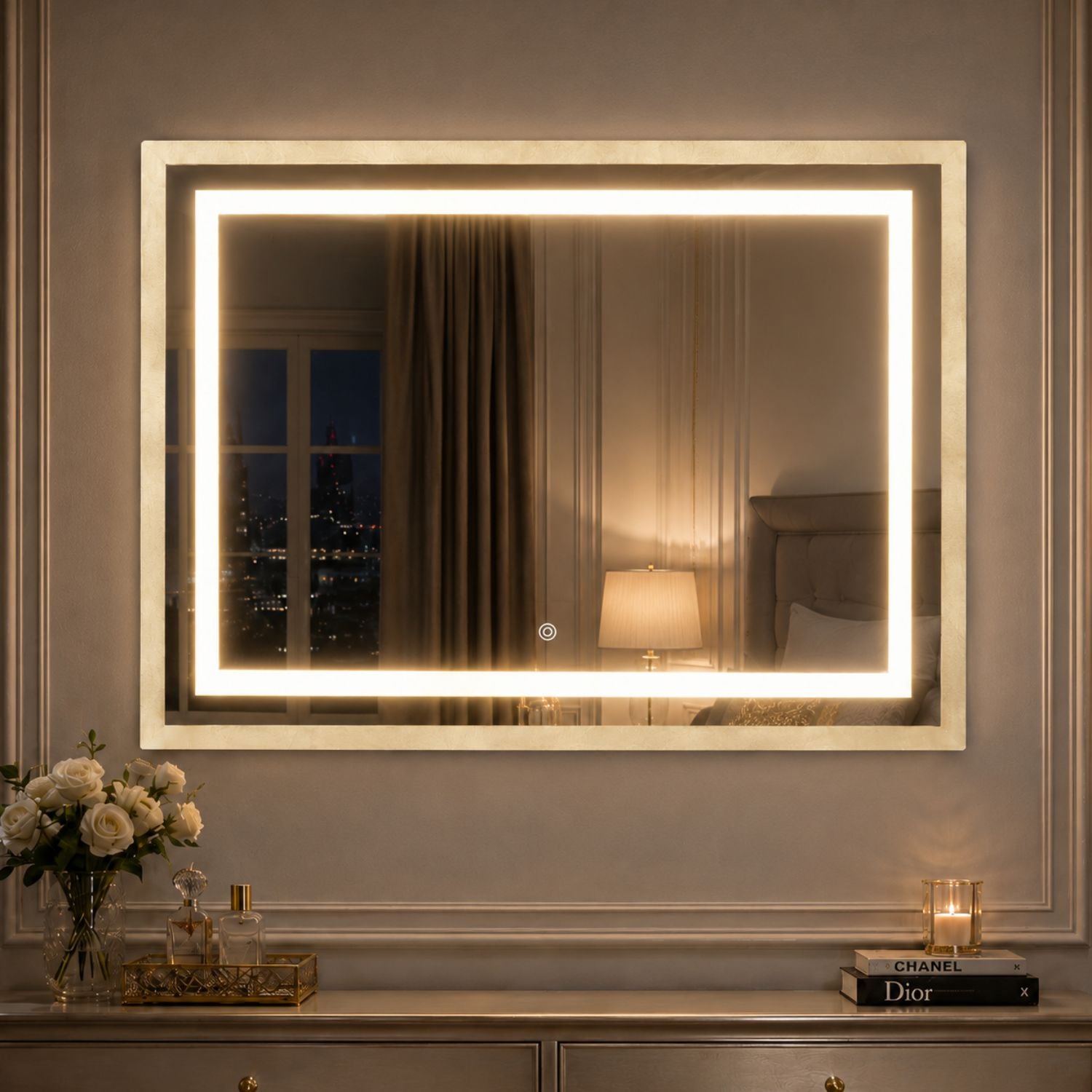 Marco Espejo Harrison Latte Rectangular Led.
