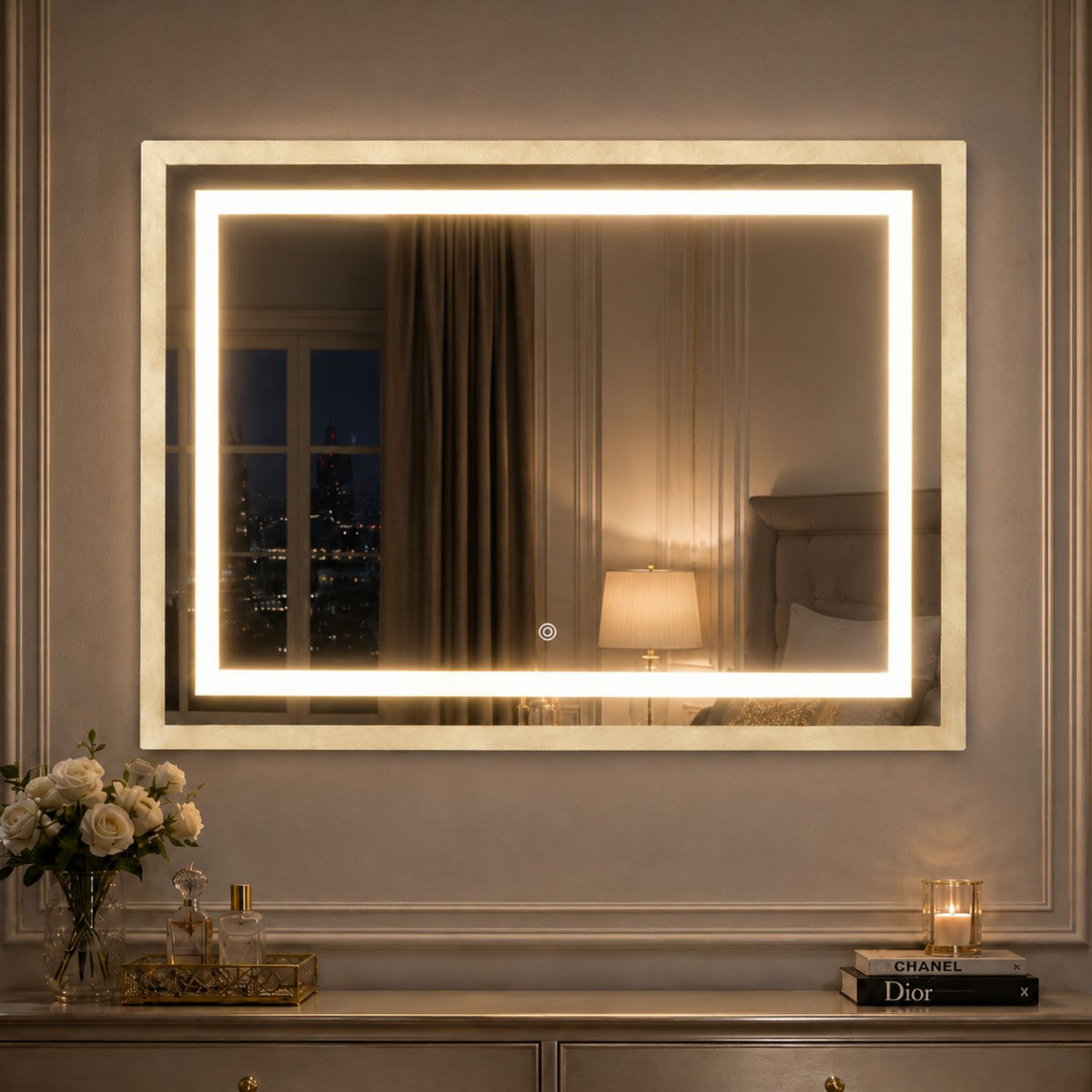 Marco Espejo Harrison Latte Rectangular Led.