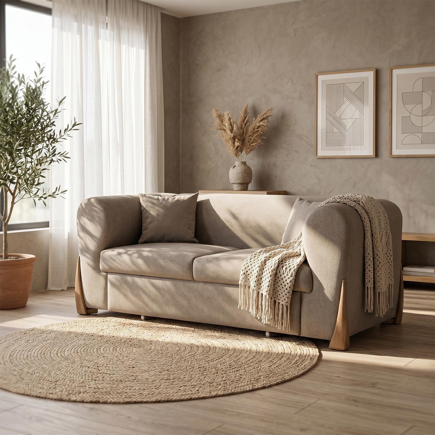 Sofá Cama Bell Impetu Beige, Natural