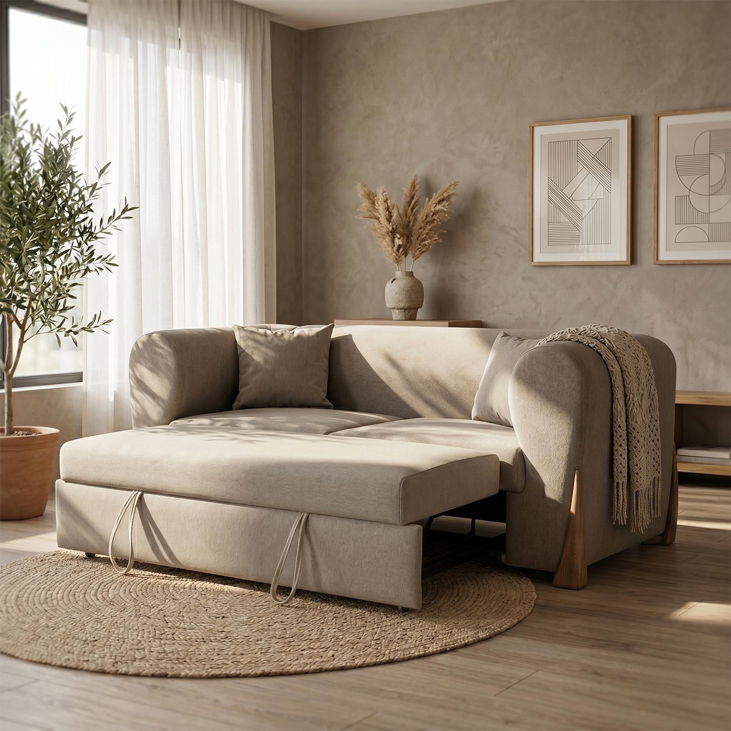 Sofá Cama Bell Impetu Beige, Natural
