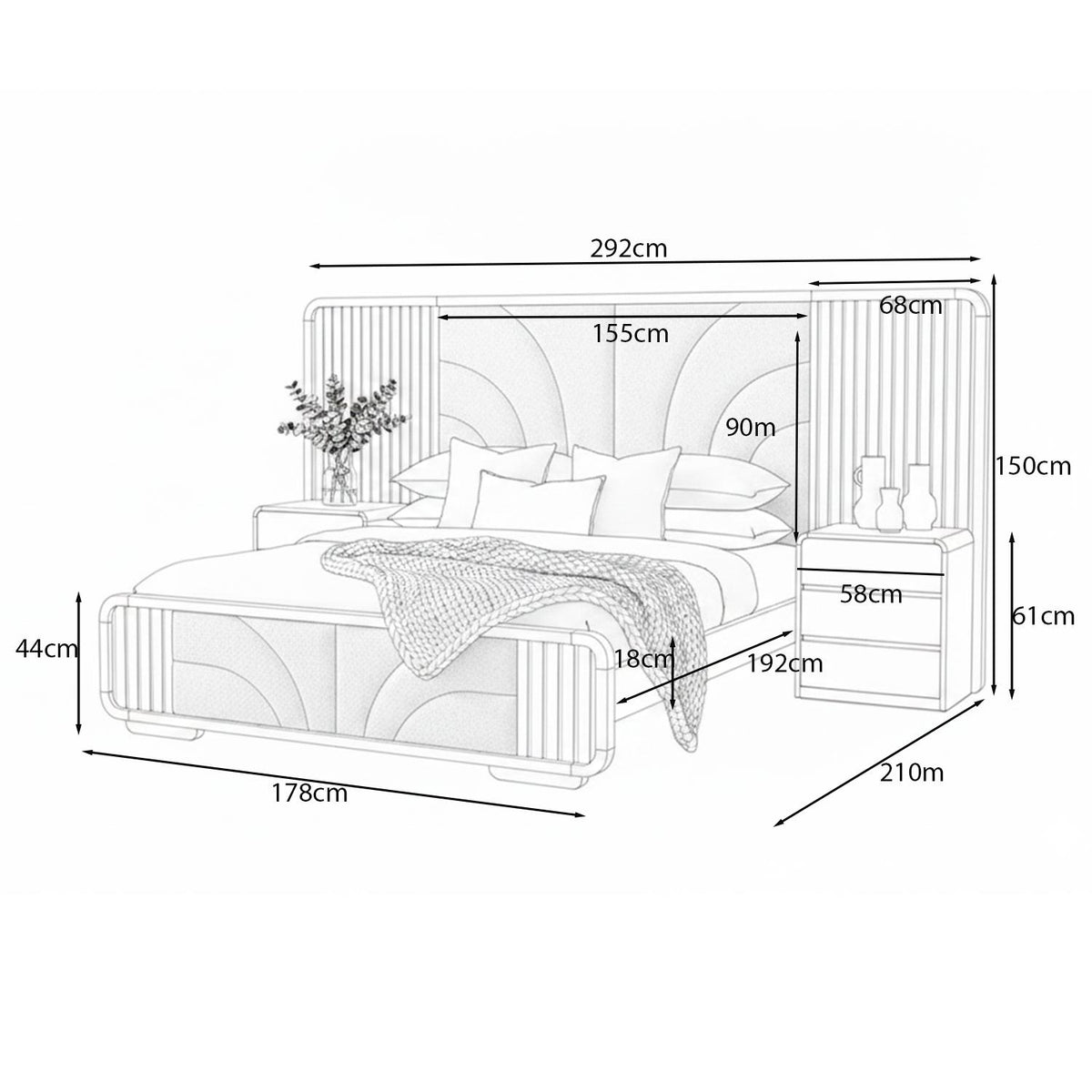 Cama Queen Malaga Eurolino Boucle Arena, Natural