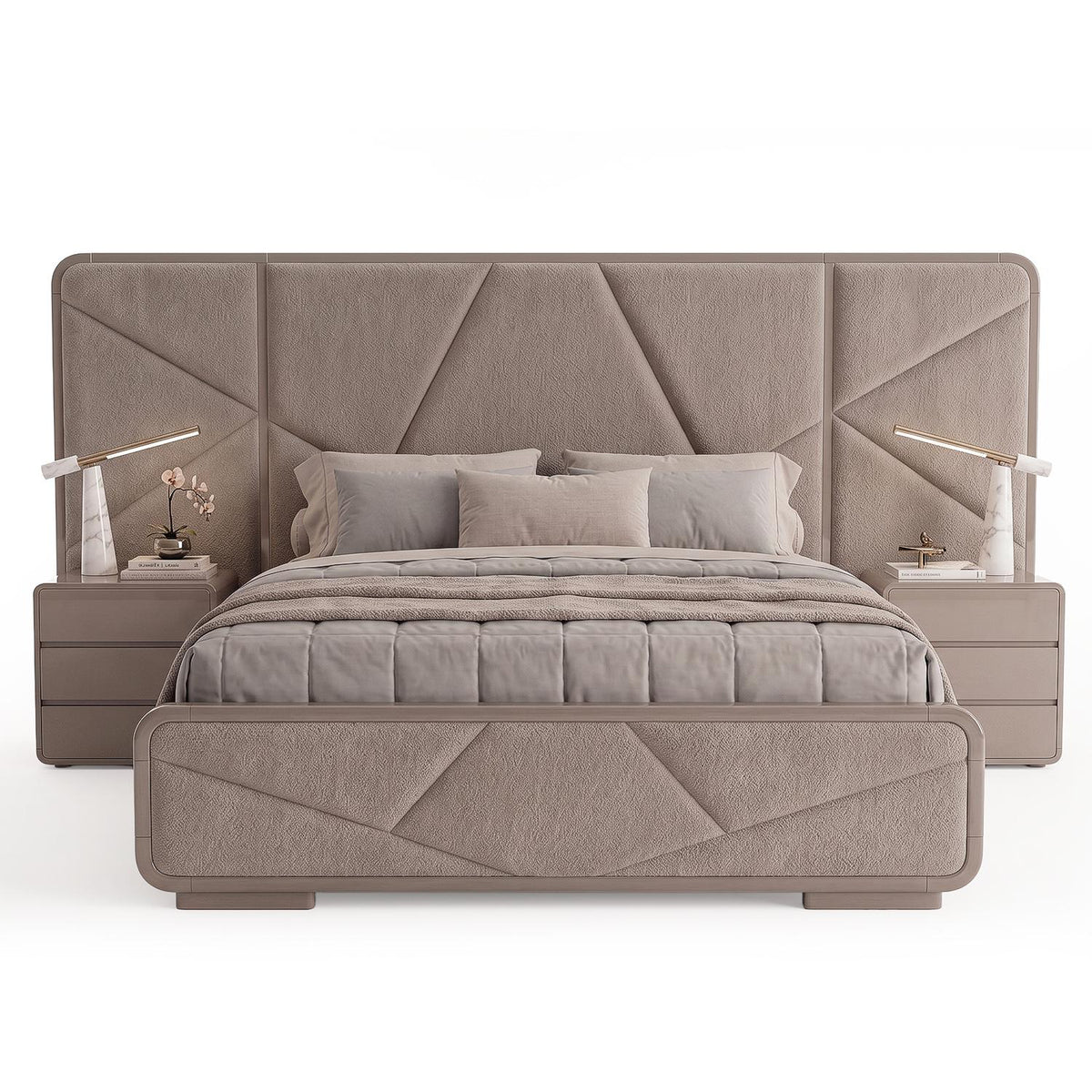 Cama Queen Vivaldi Boucle Cocoa, Taupe Perla