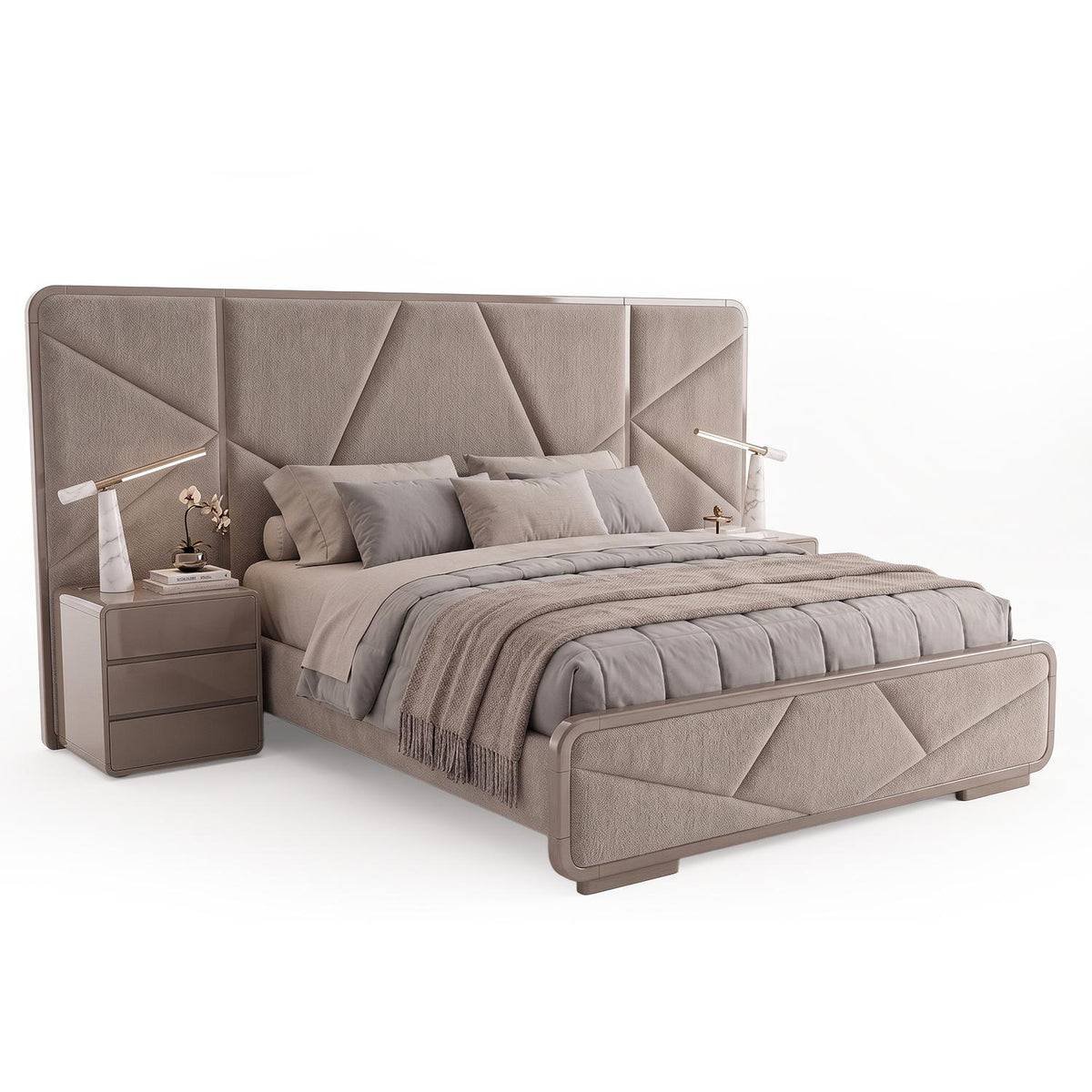 Cama Queen Vivaldi Boucle Cocoa, Taupe Perla