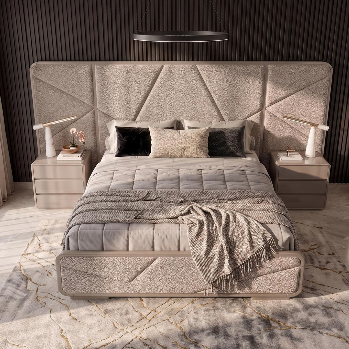 Cama Queen Vivaldi Boucle Cocoa, Taupe Perla