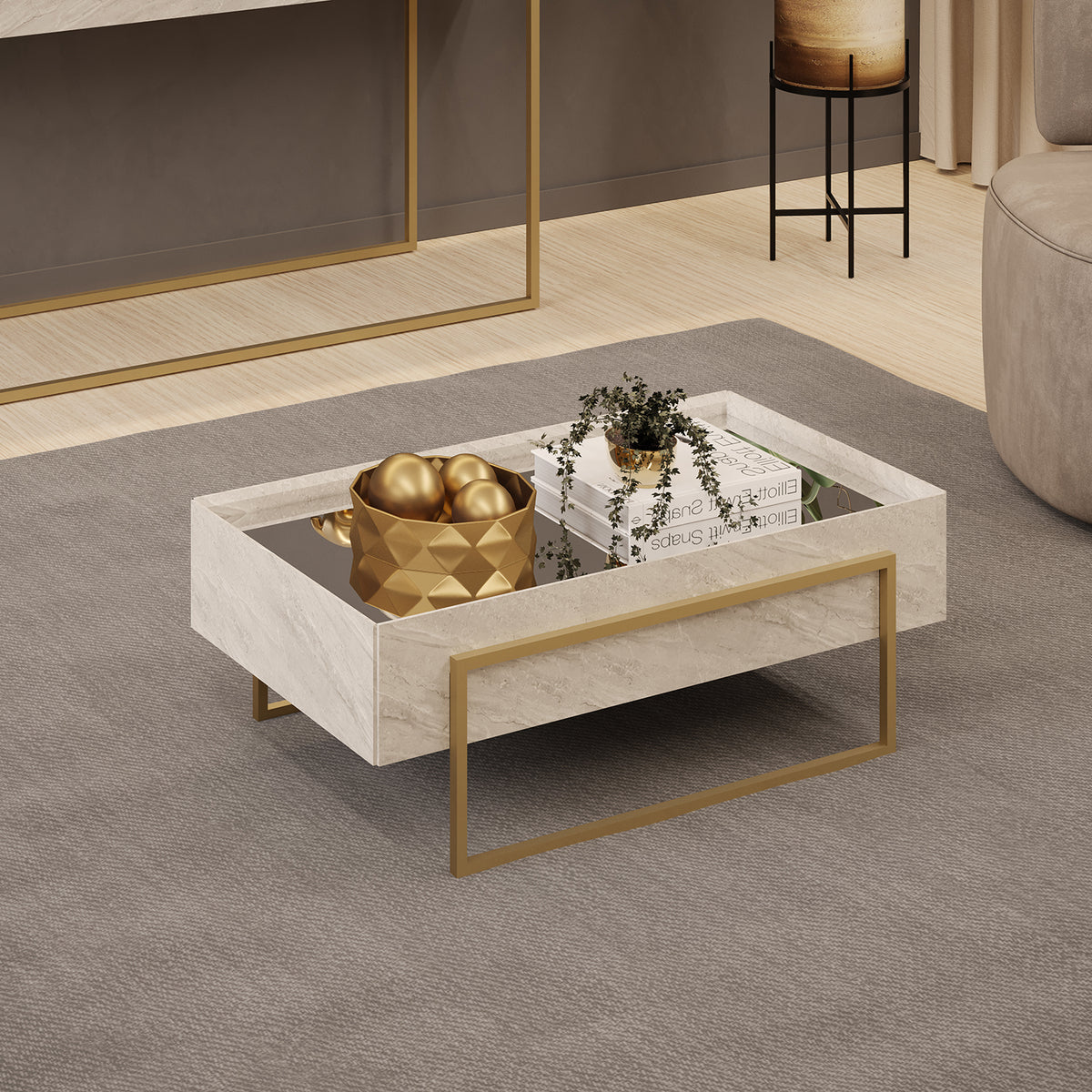 Mesa De Centro Loft Gris Marmolado