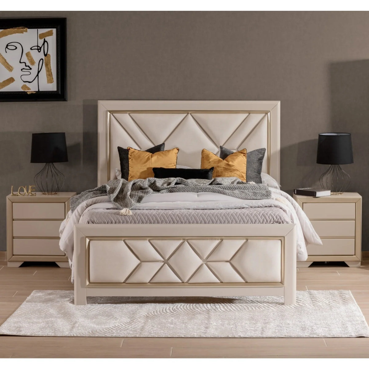 Cama Full Marriot Eurolino  Beige, Greige, Champaña