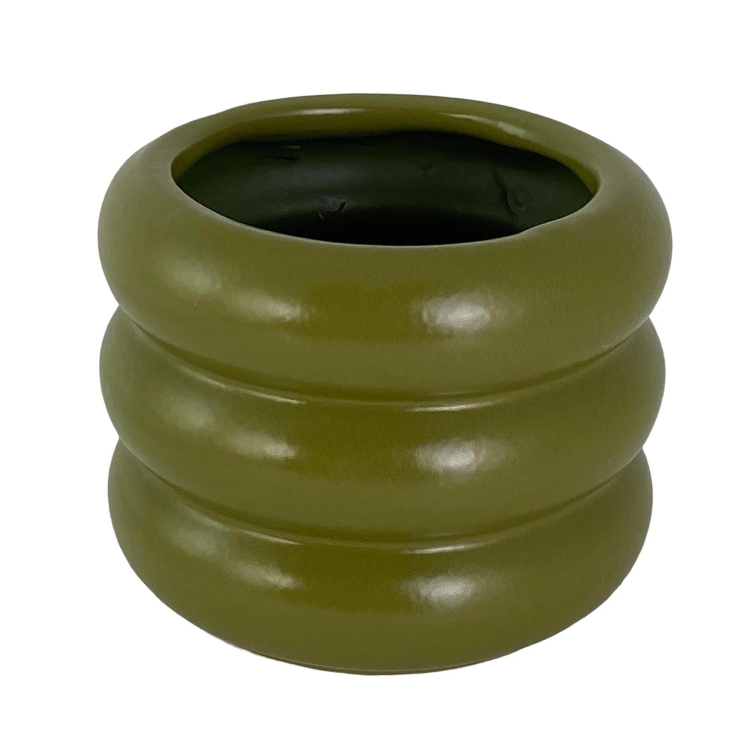Jarron 12.2X12.2X9.3 Verde Oliva Anillos