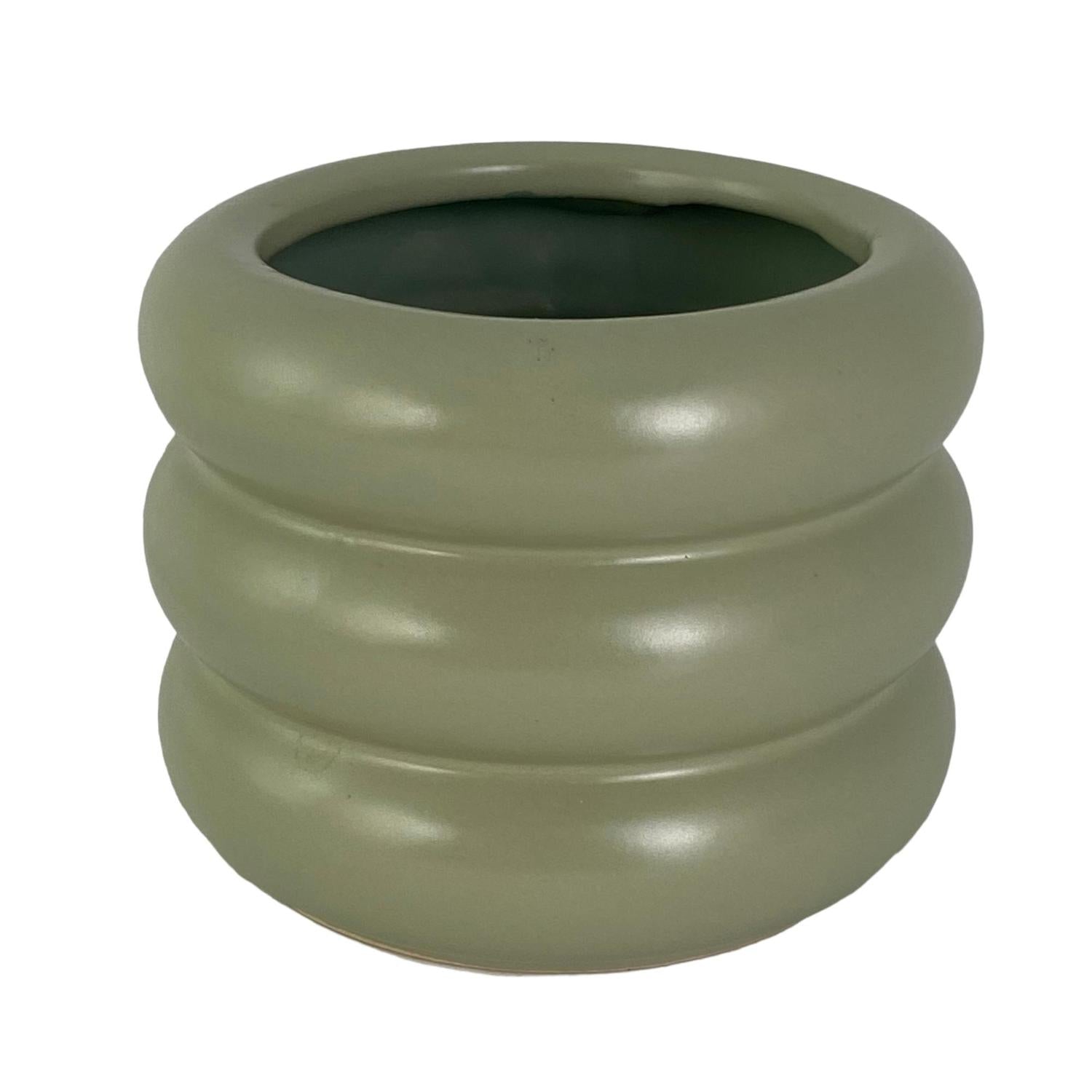 Jarron 12.2X12.2X9.3 Verde Caña Anillos