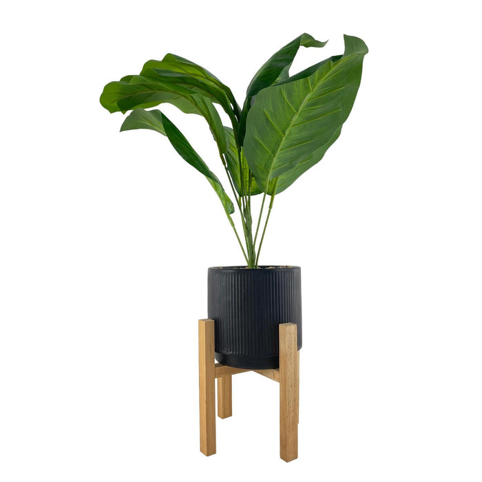 Maceta 13X13X55 Negro Base Madera