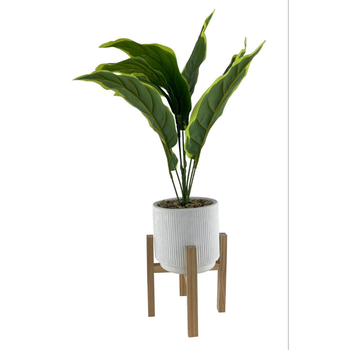 Maceta 13X13X55 Blanca Base Madera