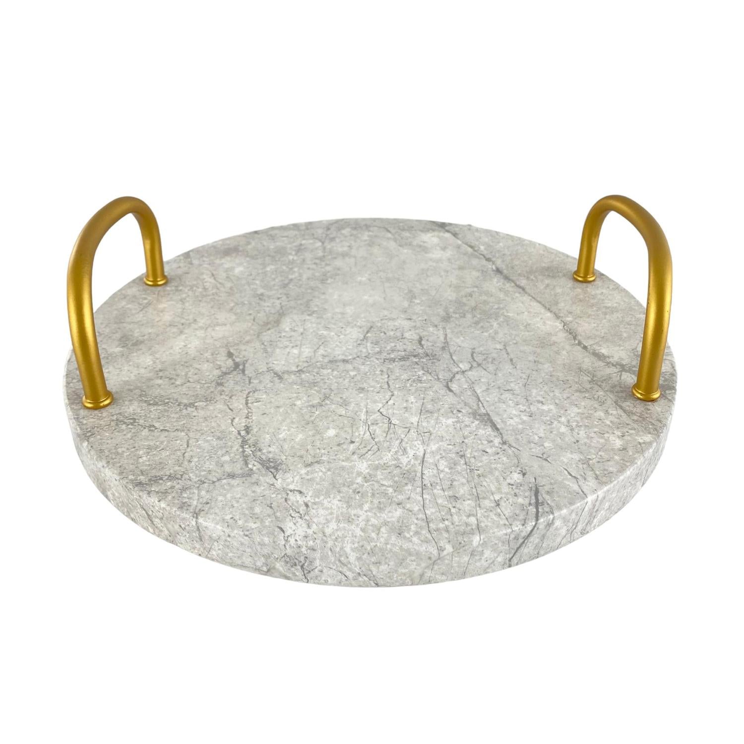 Bandeja 30X30X8Marmol/Dorado Circular