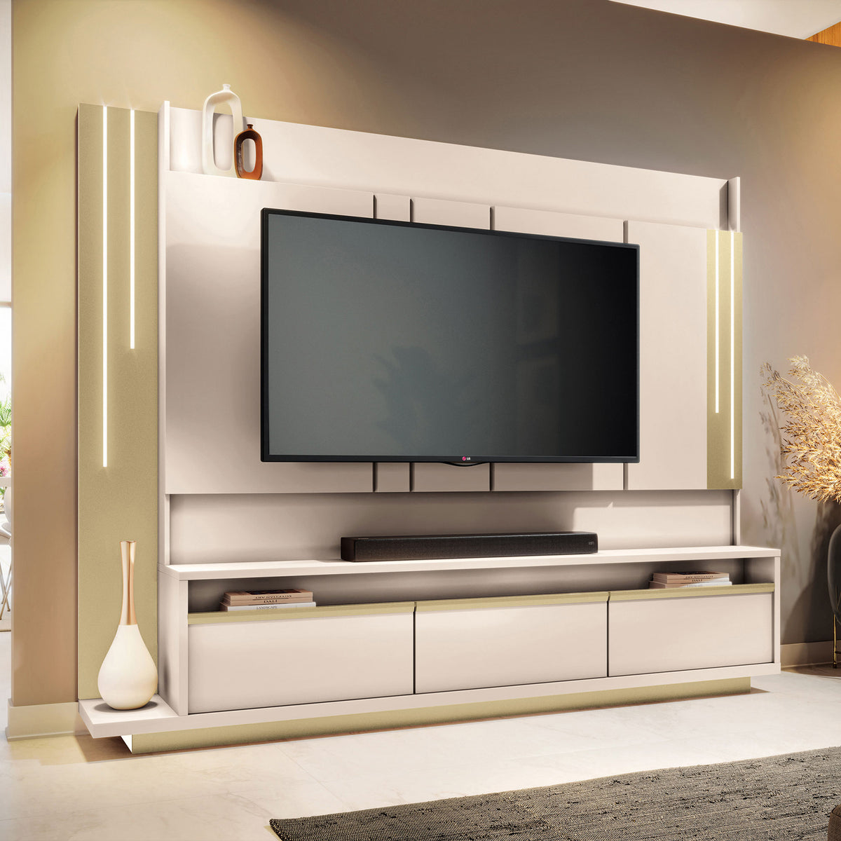 Centro Entretenimiento Smart Offwhite, Champaña