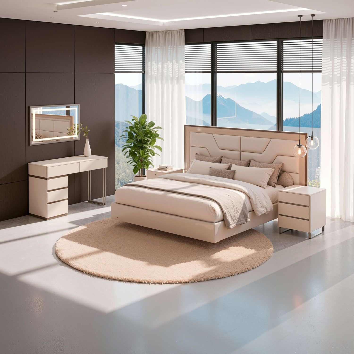 Cama Queen Bulgari Eurolino Beige, Latte Bronce