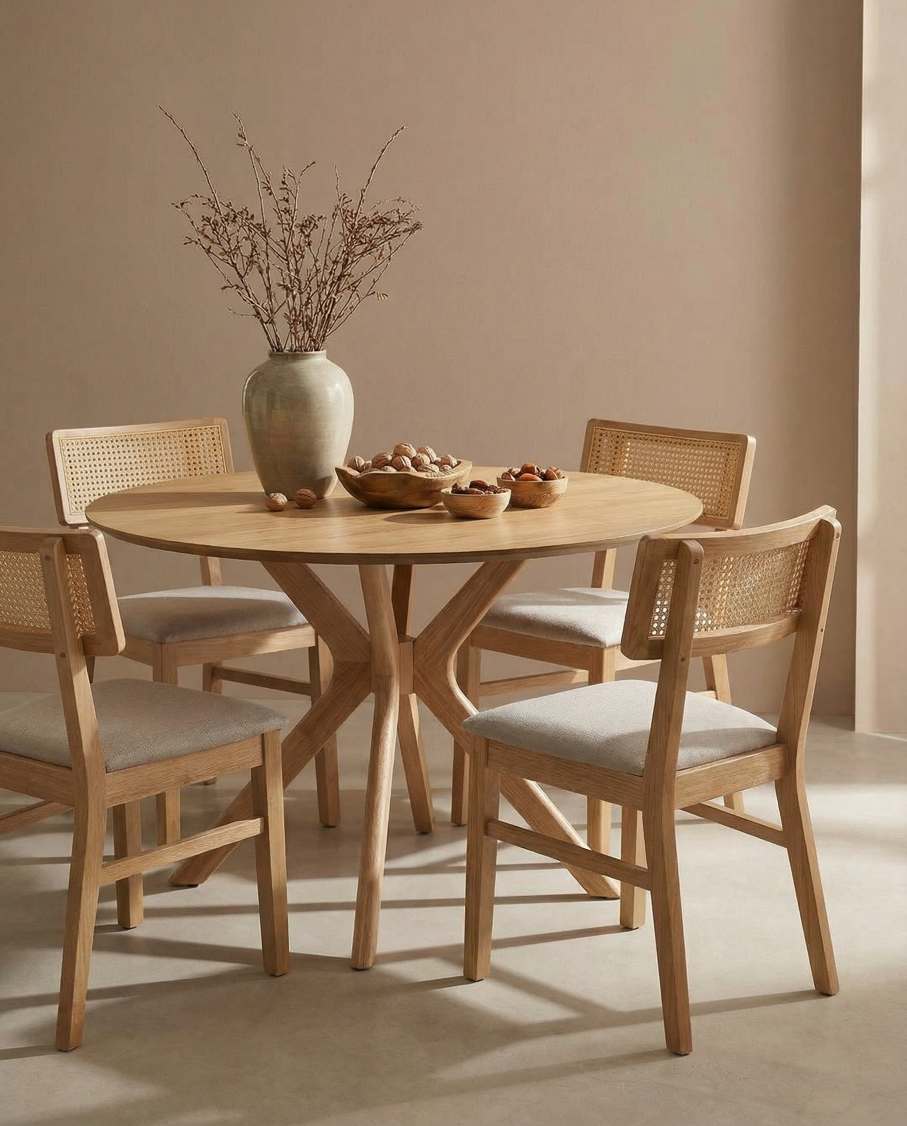 Comedor 4 Puestos Domus Lino Beige, Natural