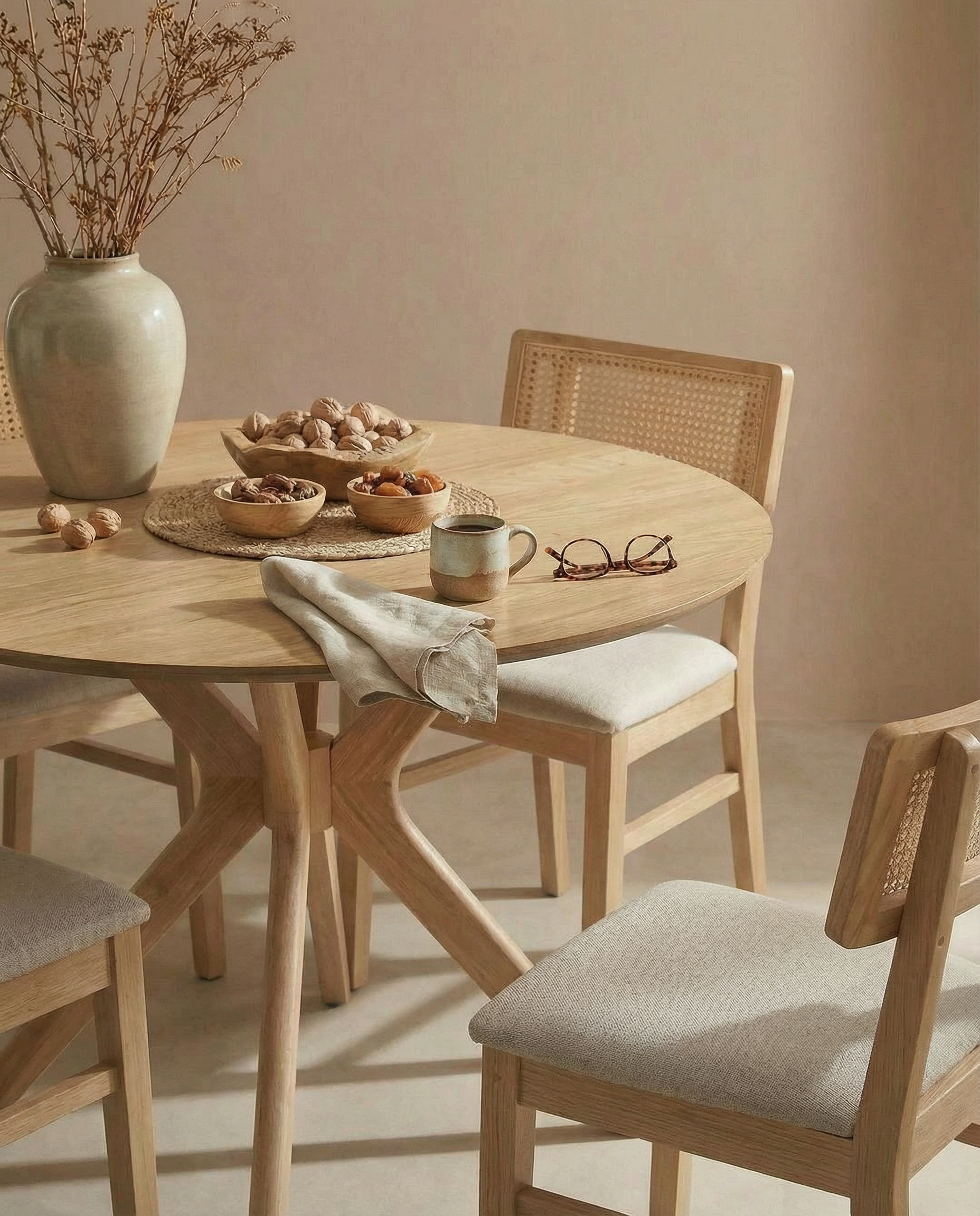 Comedor 4 Puestos Domus Lino Beige, Natural