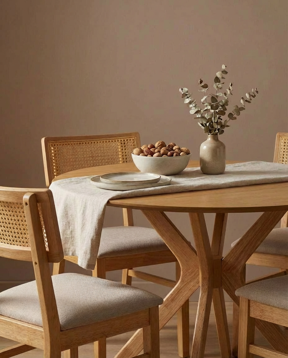 Comedor 4 Puestos Domus Lino Beige, Natural