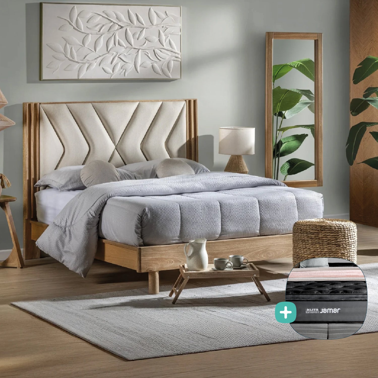 Combo Cama Full Artemisa Natural + Colchón Full Elite