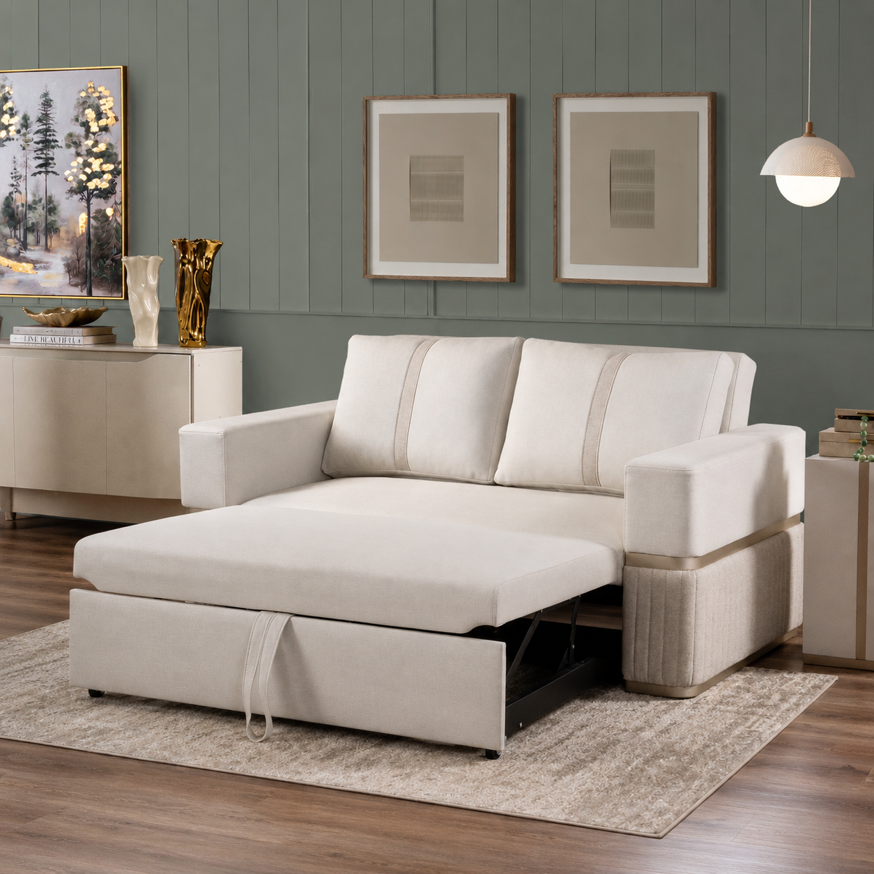 Sofá Cama Dior Eurolino Blanco, Champaña Brazo Desmontable