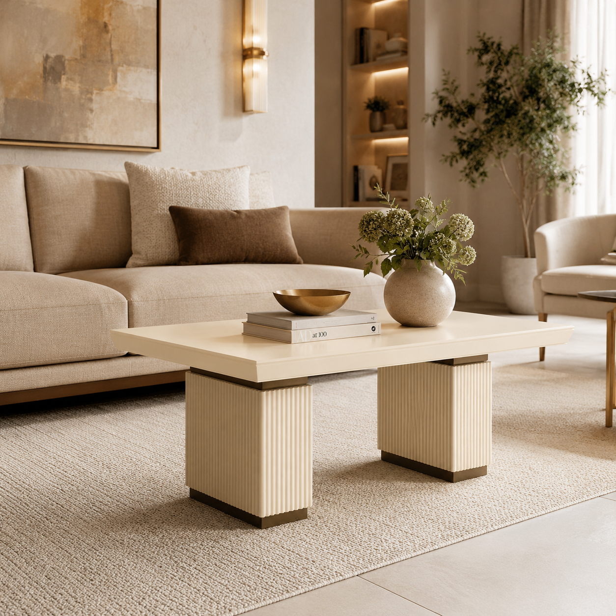 Mesa De Centro Versalles Beige, Bronce Poliuretano