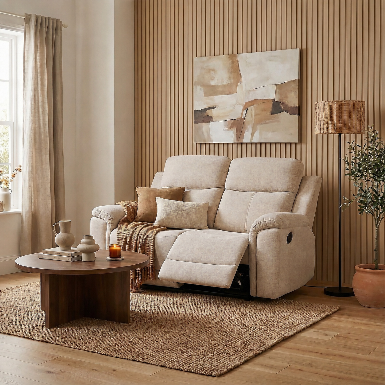 Sofá Reclinable 2 Puestos Chick Lino Beige