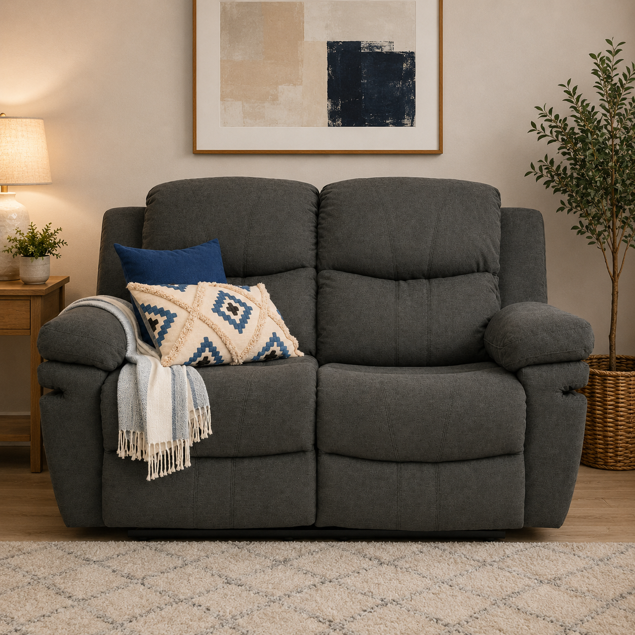 Sofa Reclinable 2 Puestos Nordis Microfibra Gris Plomo
