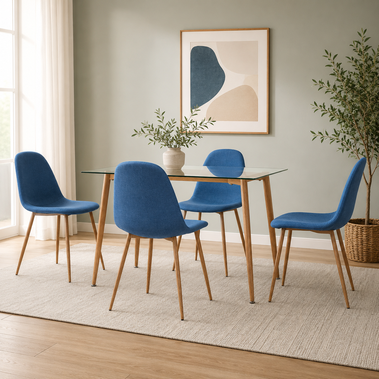 Comedor 4 Ptos Harrison Lino Natural, Azul