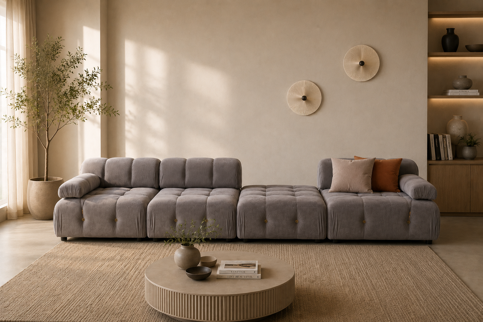 Sala Rinconera Milos Velvet Gris
