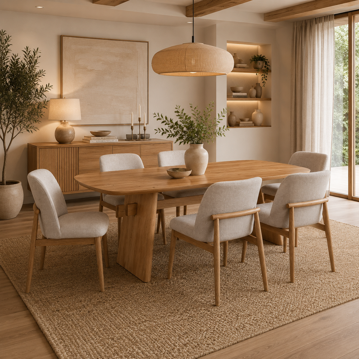 Comedor 6 Puestos Cameron Lino Gris Natural