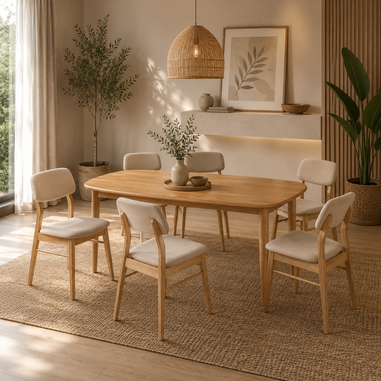 Comedor 6 Puestos Gales Lino Mocca Natural