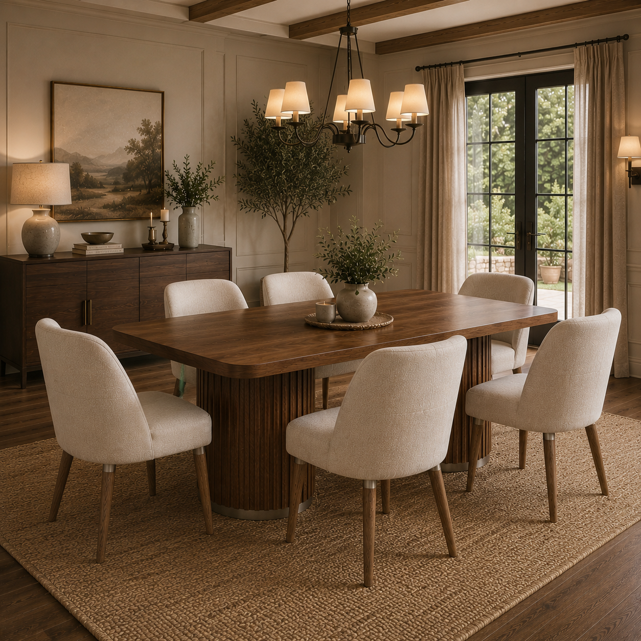 Comedor 6 Puestos Nicole Velvet Impetu Beige, Natural