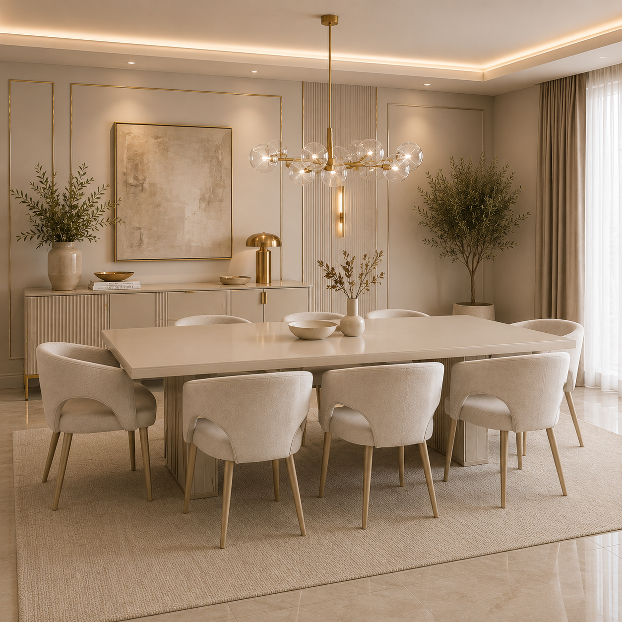 Comedor 8 Puestos Denver Velvet Beige, Champaña