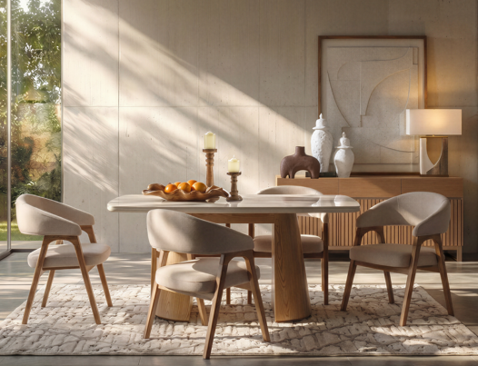 Comedor 6 Puestos Vicka Velvet Serena Crema, Natural