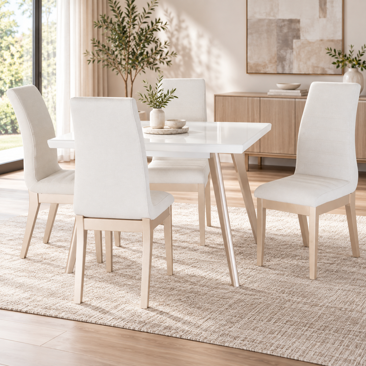 Comedor 4 Puestos Bruno Eurolino Blanco, Champaña