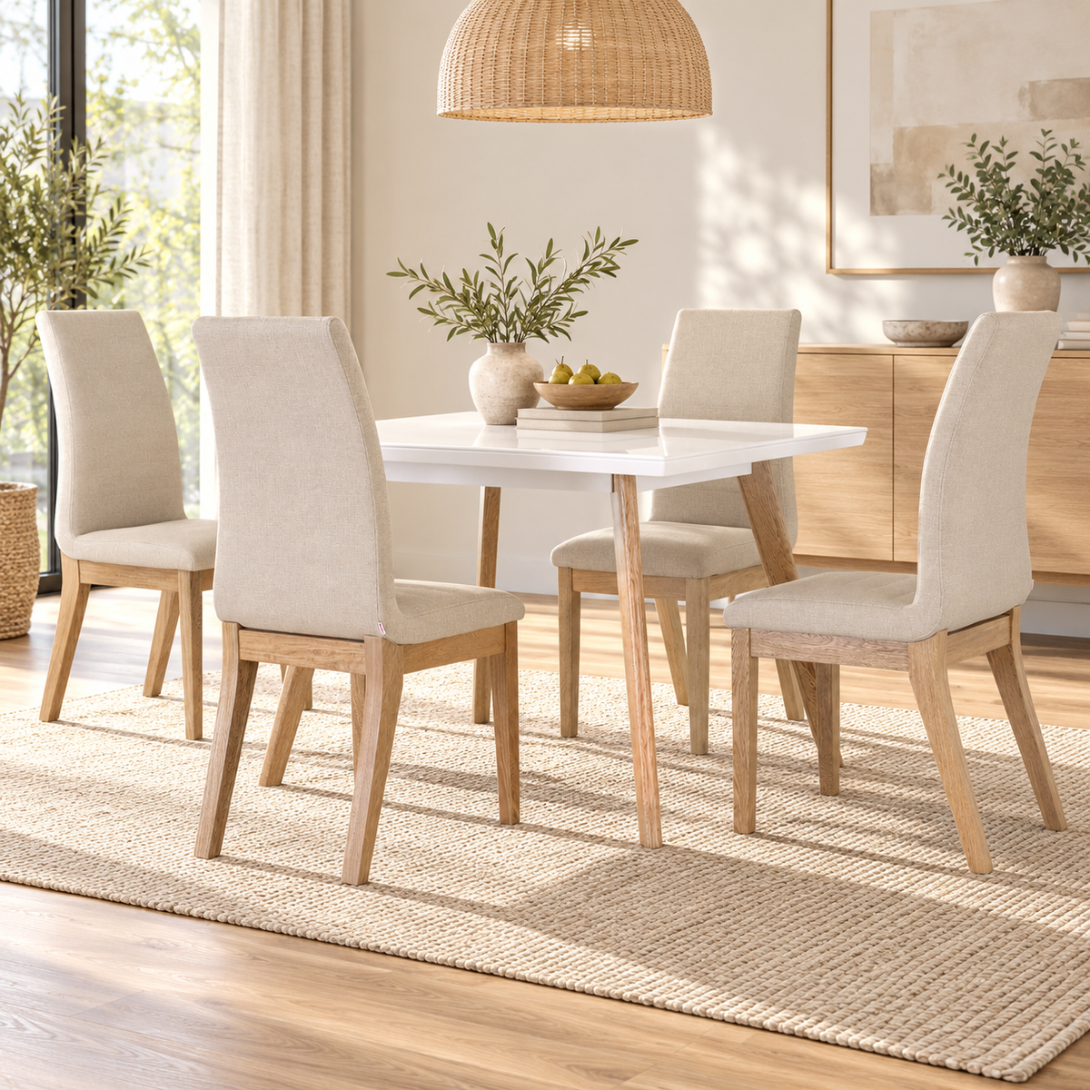 Comedor 4 Puesto Bruno Eurolino Marfil, Natural y Blanco