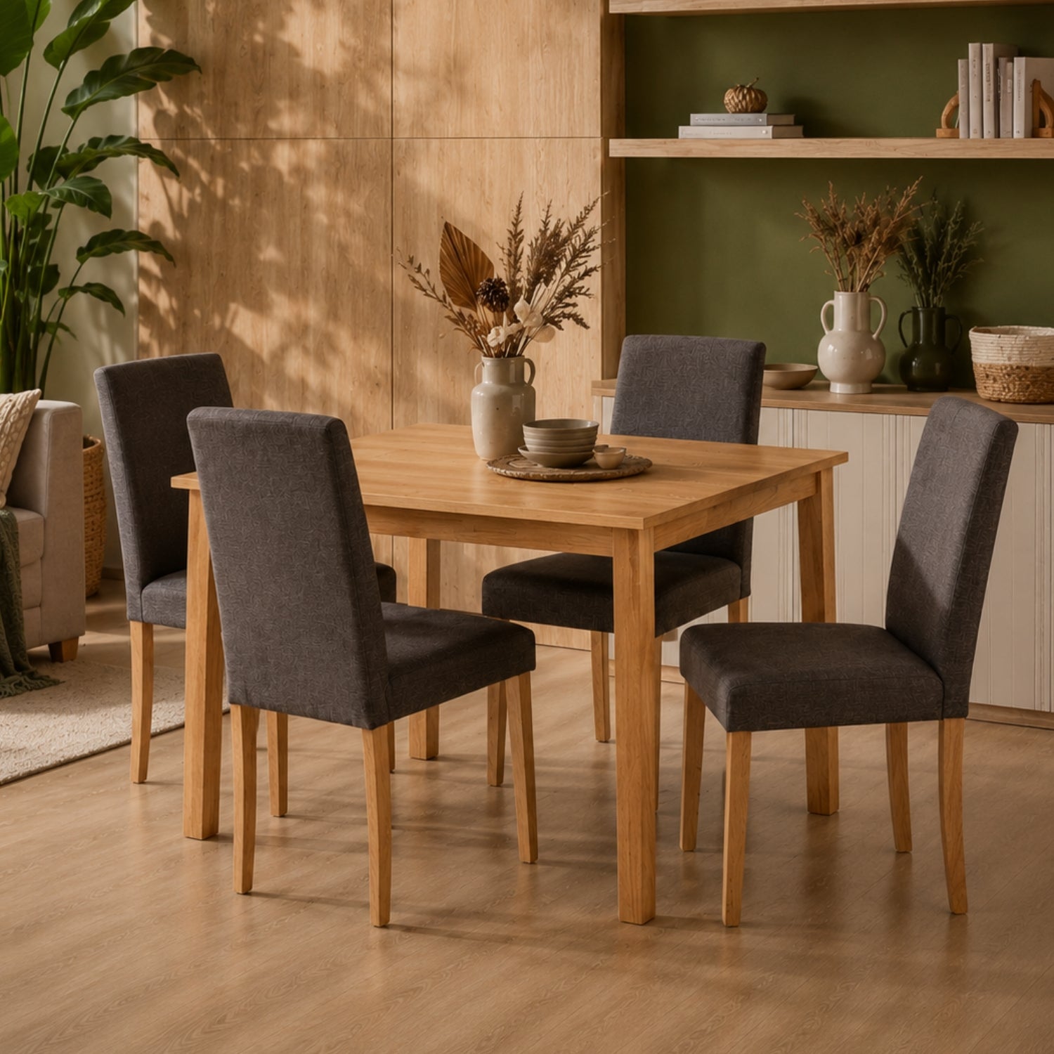 Comedor 4 Puestos Axel Microfibra Gris, Natural