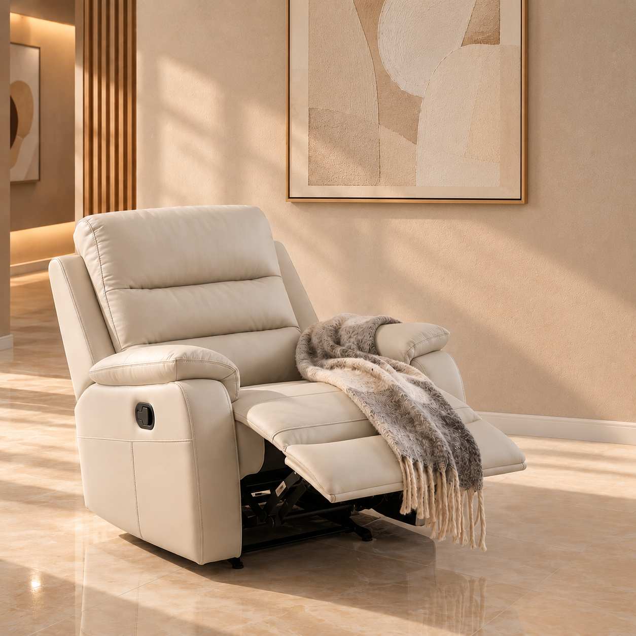 Sillón Reclinable Buzz Cuero Off White