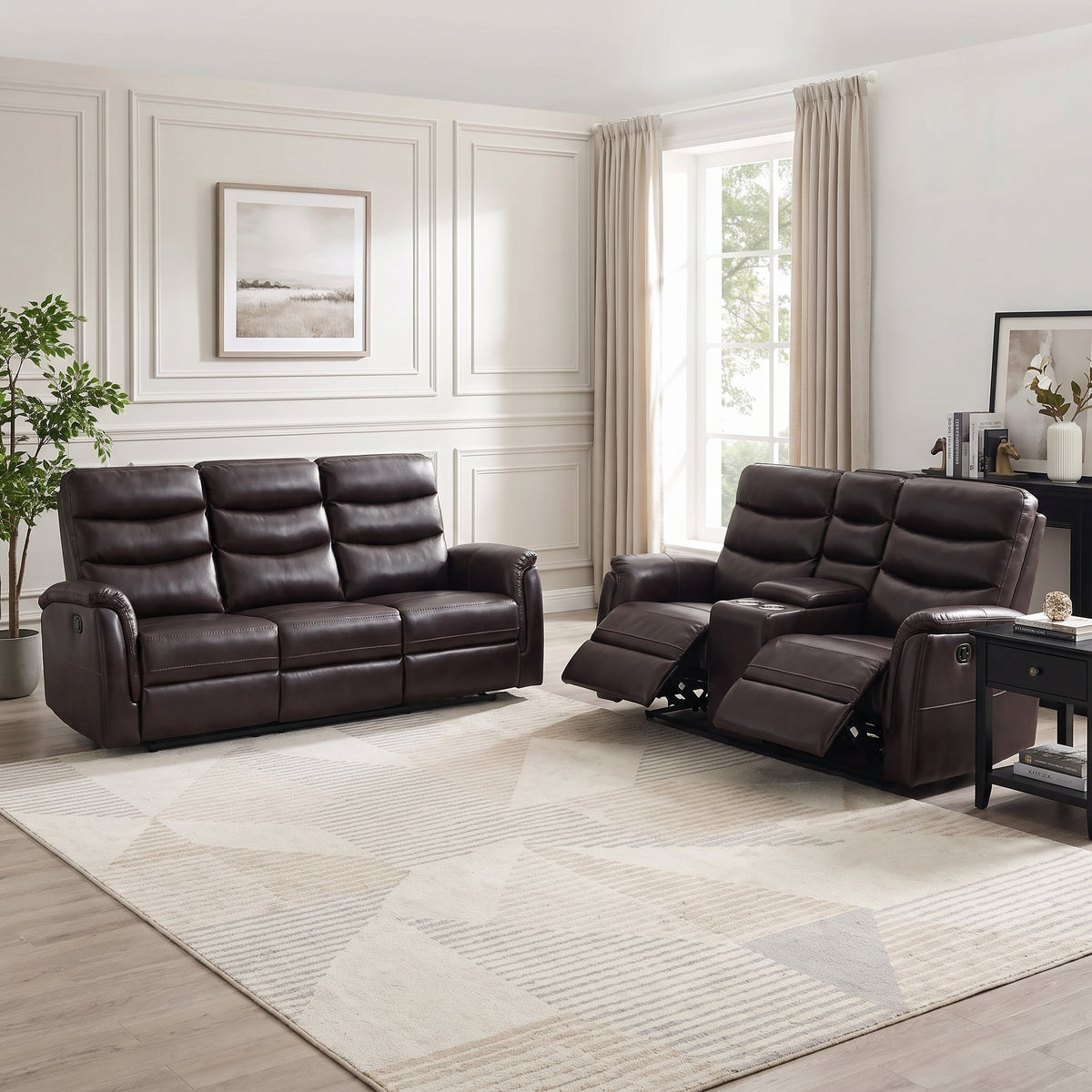 Combo Sofá Reclinable 3 Puestos Cook Eurocuero Chocolate + Sofá Reclinable 2 Puestos Cook Eurocuero Chocolate