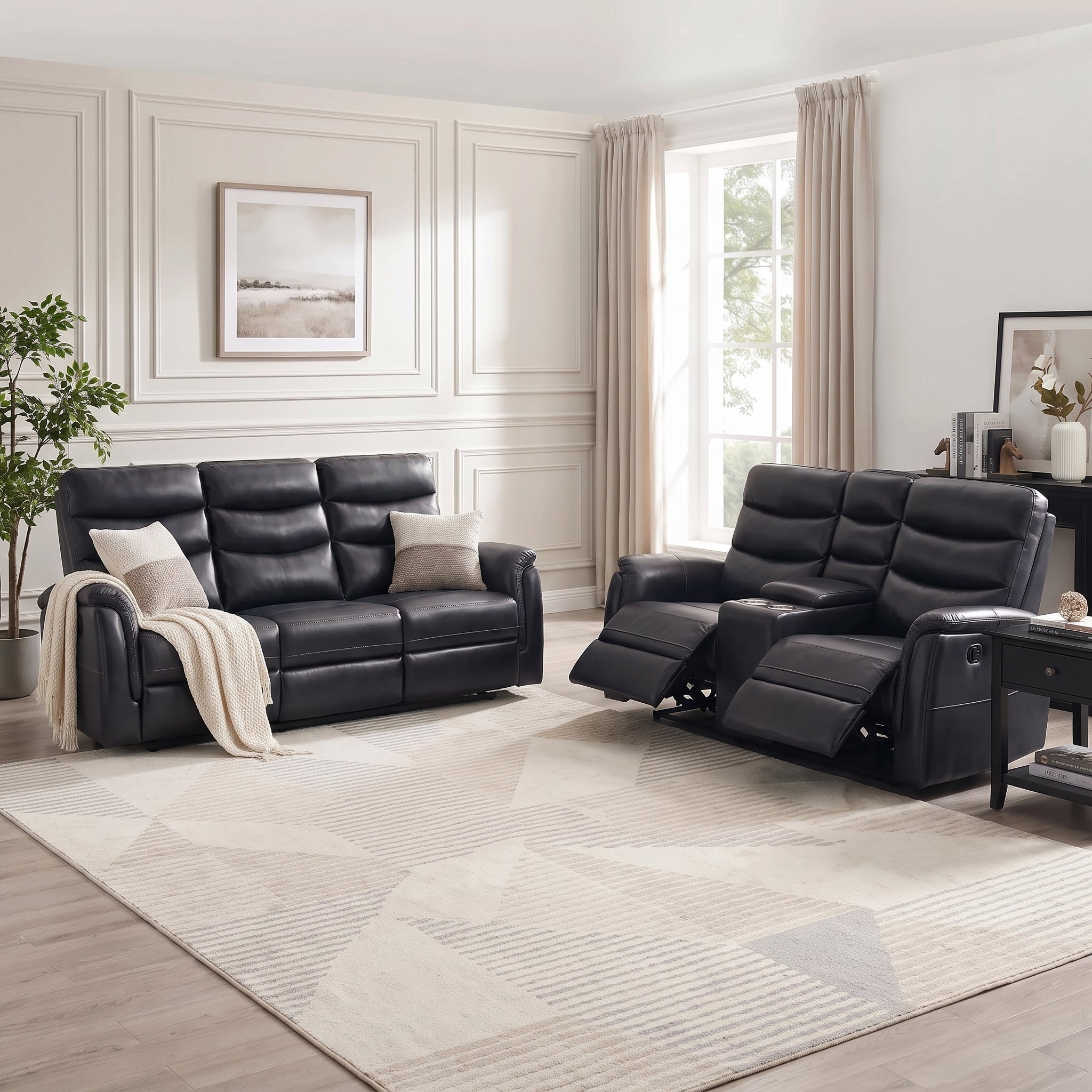 Combo Sofá Reclinable 3 Puestos Cook Eurocuero Gris + Sofá Reclinable 2 Puestos Cook Eurocuero Gris