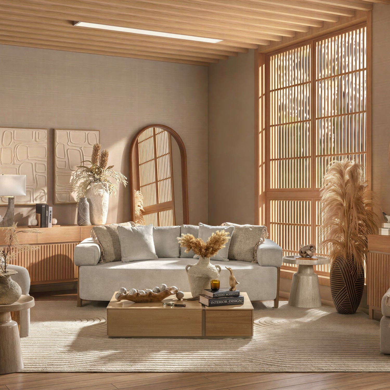 Sofá 3 Puestos Sabina Lino York Home Beige, Natural