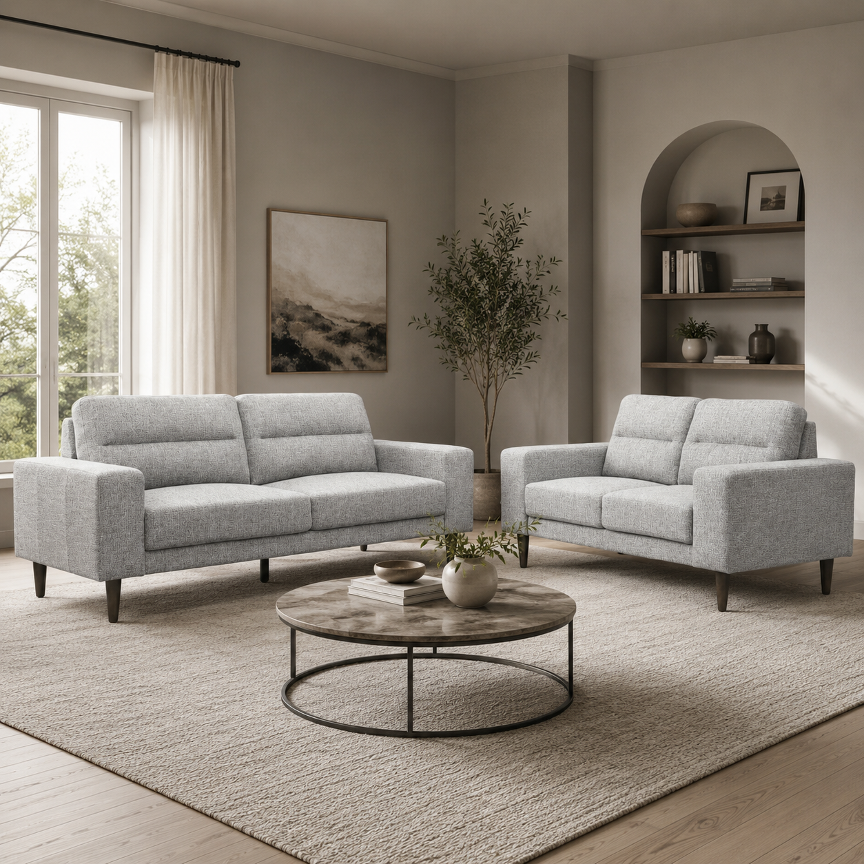 Sala Modular Vitta Lino Gris, Natural Oscuro